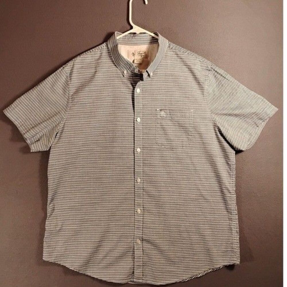 Original Penguin Short Sleeve Striped Button Down Shirt Mens XL Blue White